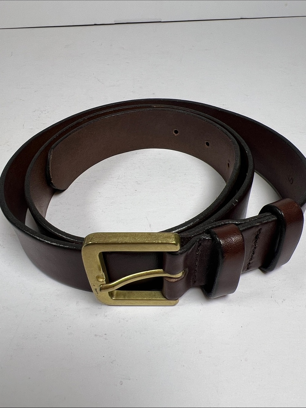 J. Crew Factory Dark Brown Leather Belt with Brass Buckle